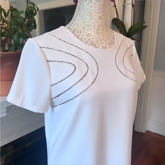 DIANE VON FURSTENBERG White Cecilia Ladder Stitch Short Sleeve Shift Dress Sz 4 - Picture 9 of 16